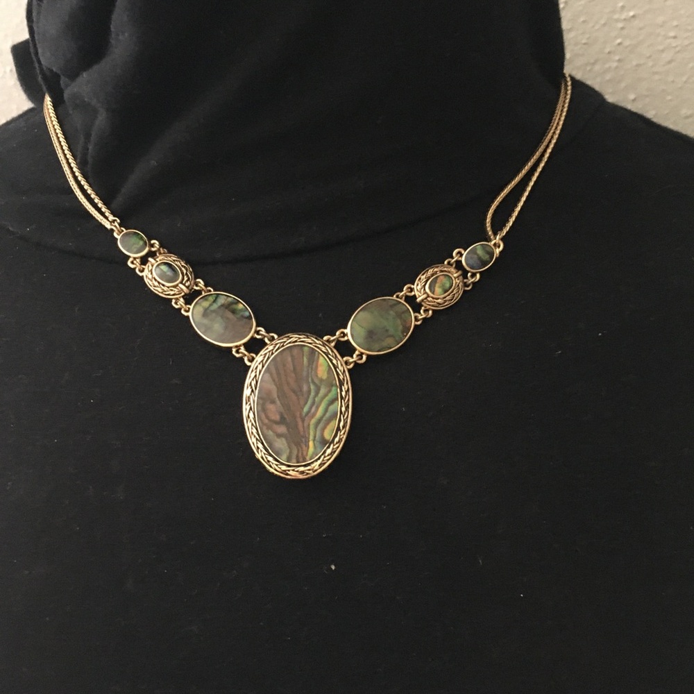 Gold-Tone Abalone Oval Pendant Necklace - Iridescent Green Monet branded